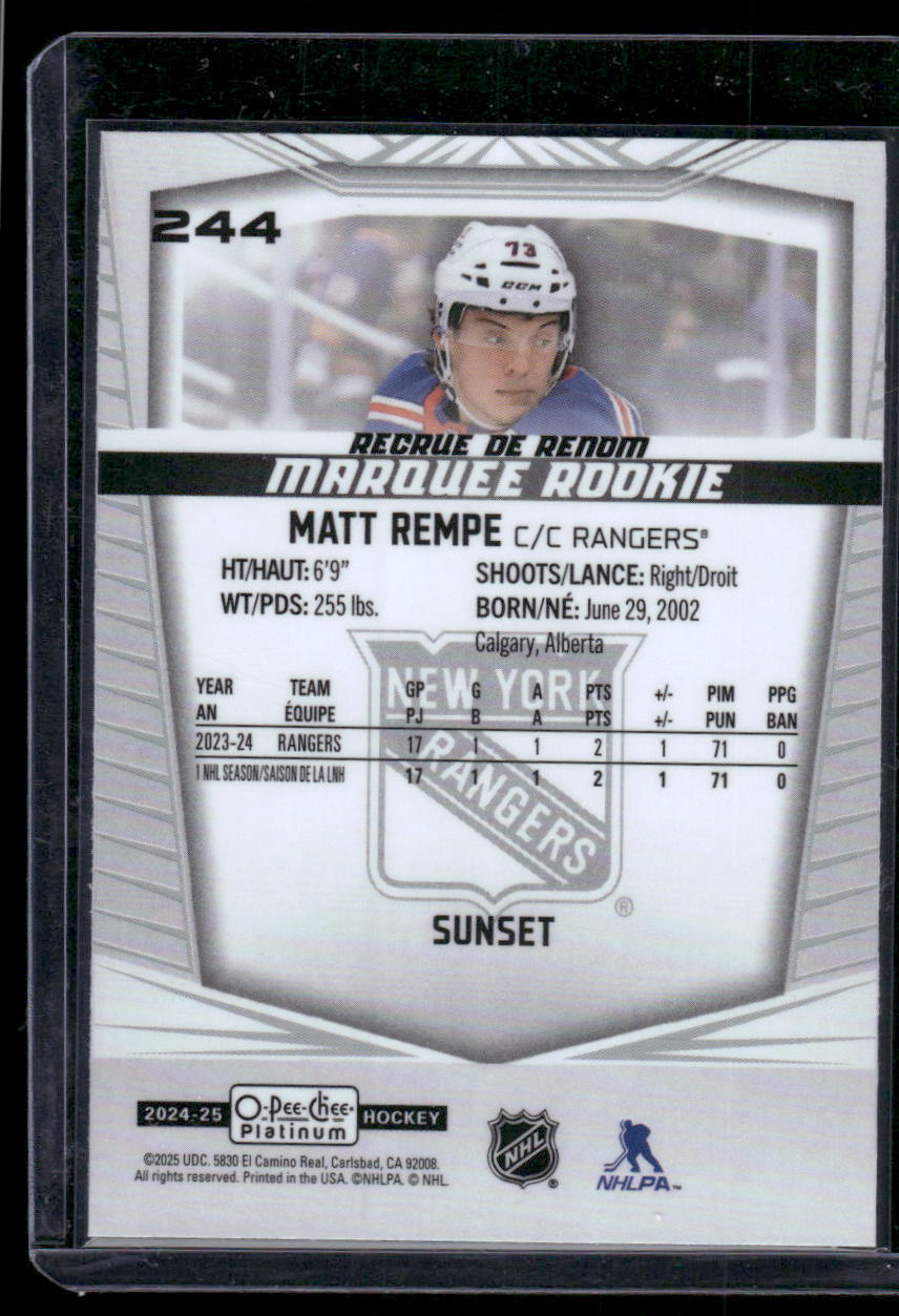 2024-25 O-Pee-Chee Platinum #244 Matt Rempe Sunset