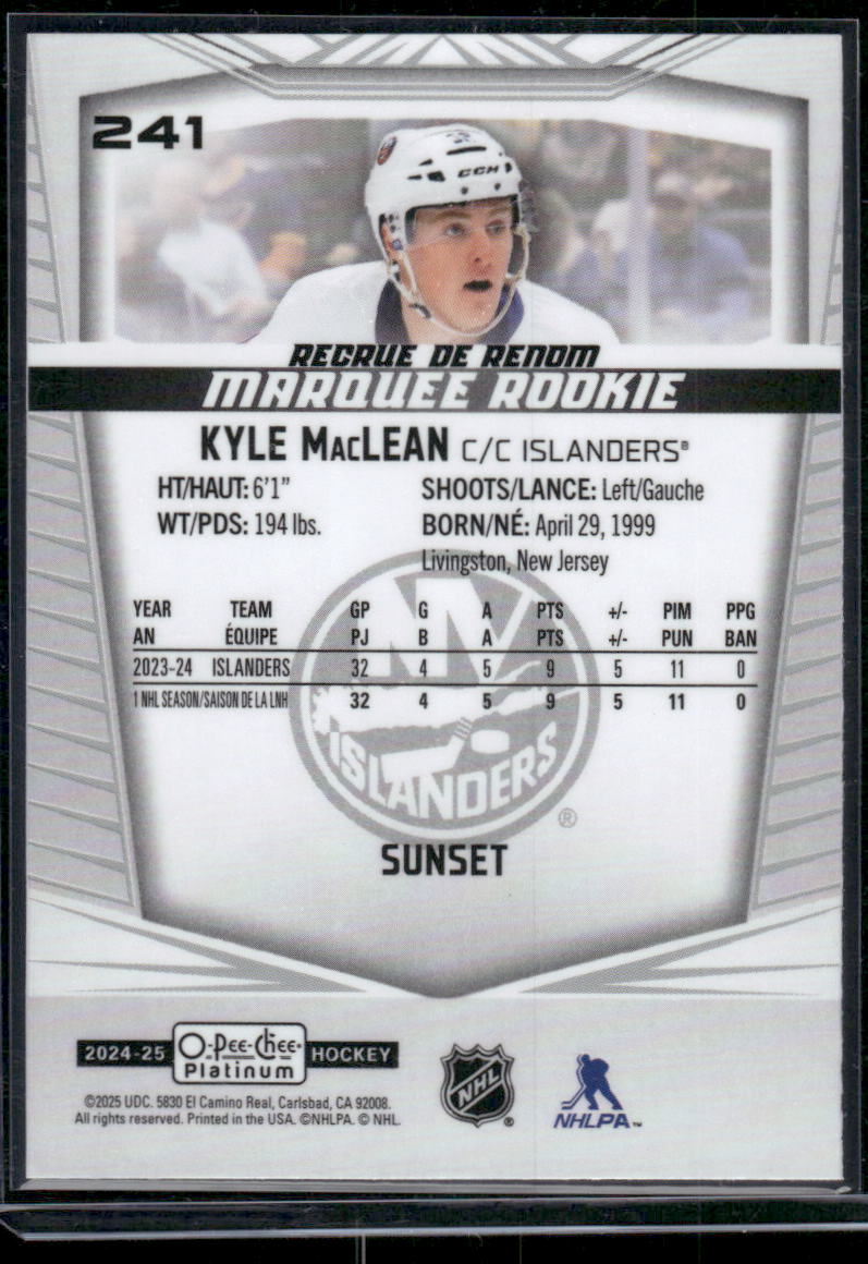 2024-25 O-Pee-Chee Platinum #241 Kyle MacLean Sunset