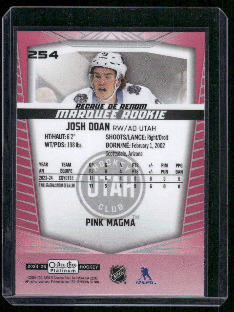 2024-25 O-Pee-Chee Platinum #254 Josh Doan Pink Magma