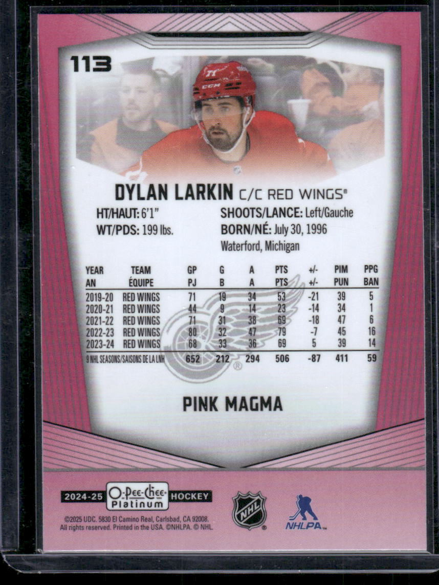 2024-25 O-Pee-Chee Platinum #113 Dylan Larkin Pink Magma