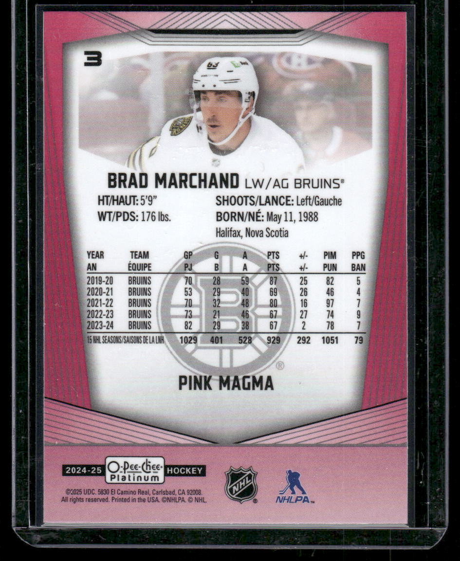 2024-25 O-Pee-Chee Platinum #3 Brad Marchand Pink Magma