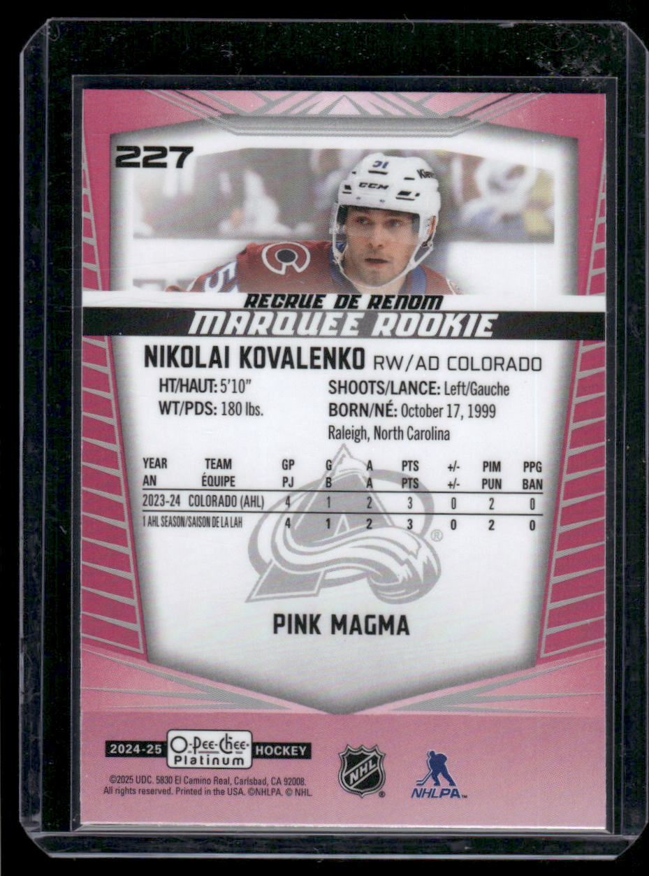 2024-25 O-Pee-Chee Platinum #227 Nikolai Kovalenko Pink Magma