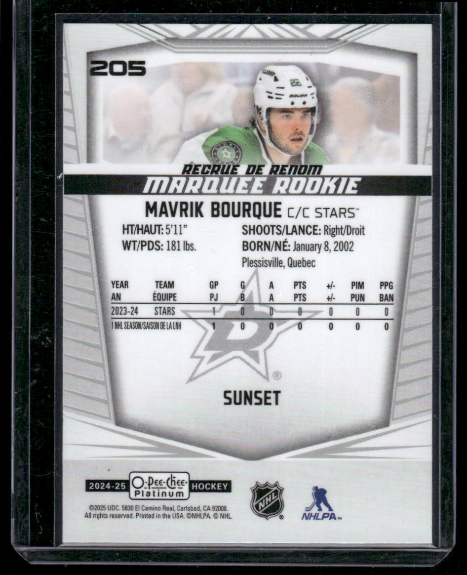 2024-25 O-Pee-Chee Platinum #205 Mavrik Bourque Sunset