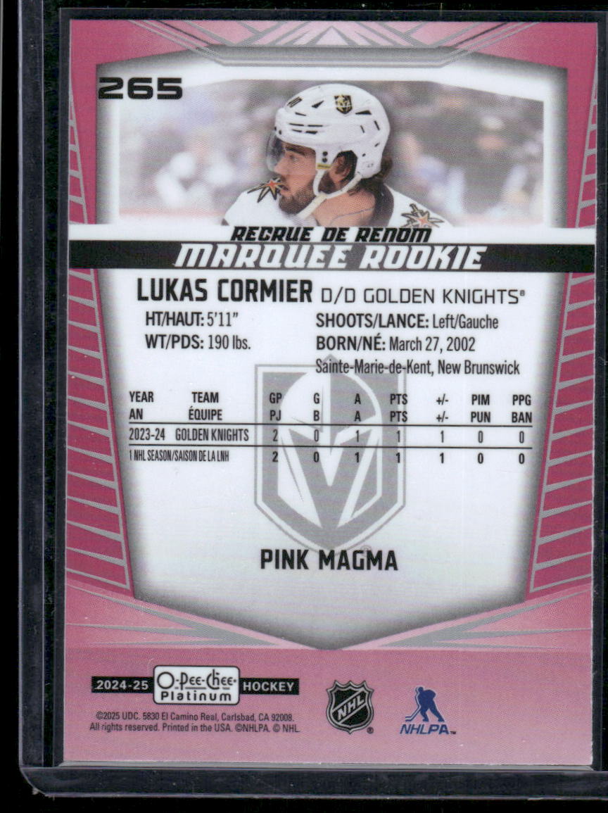 2024-25 O-Pee-Chee Platinum #265 Lukas Cormier Pink Magma