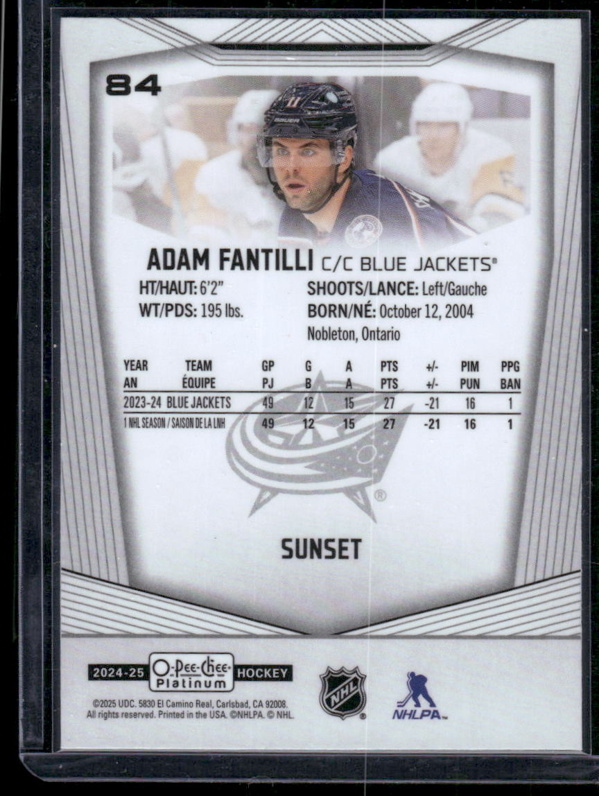 2024-25 O-Pee-Chee Platinum #84 Adam Fantilli Sunset