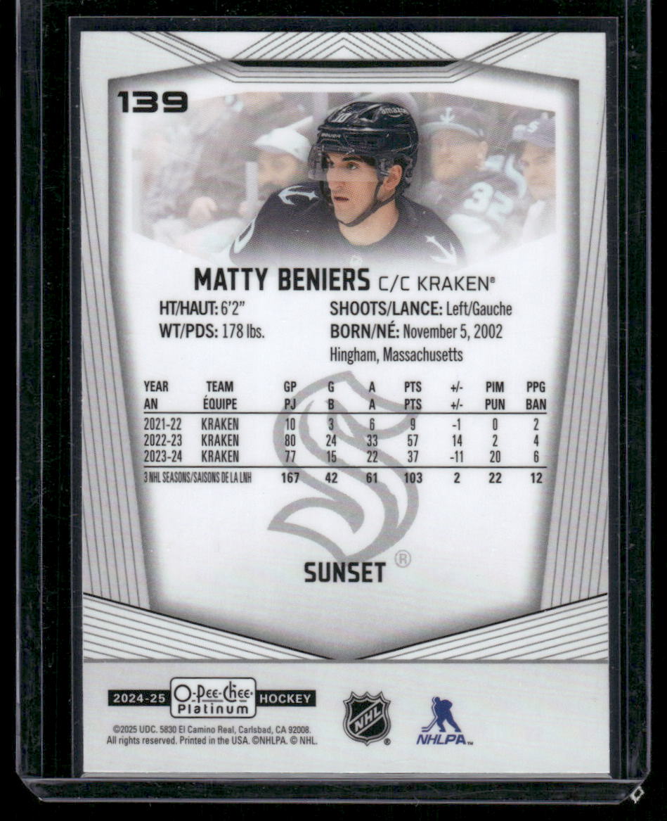 2024-25 O-Pee-Chee Platinum #139 Matty Beniers Sunset