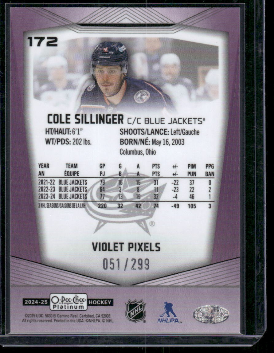 2024-25 O-Pee-Chee Platinum #172 Cole Sillinger Violet Pixels