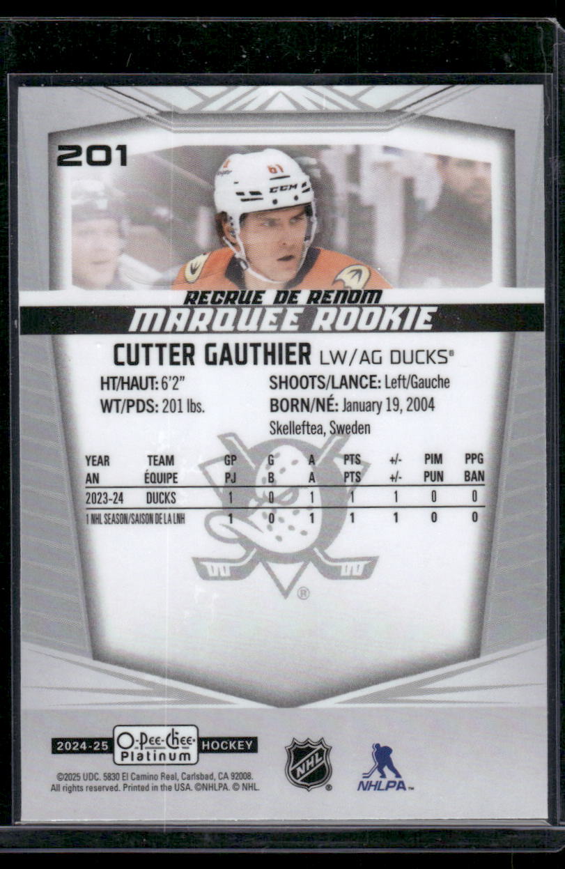 2024-25 O-Pee-Chee Platinum #201 Cutter Gauthier