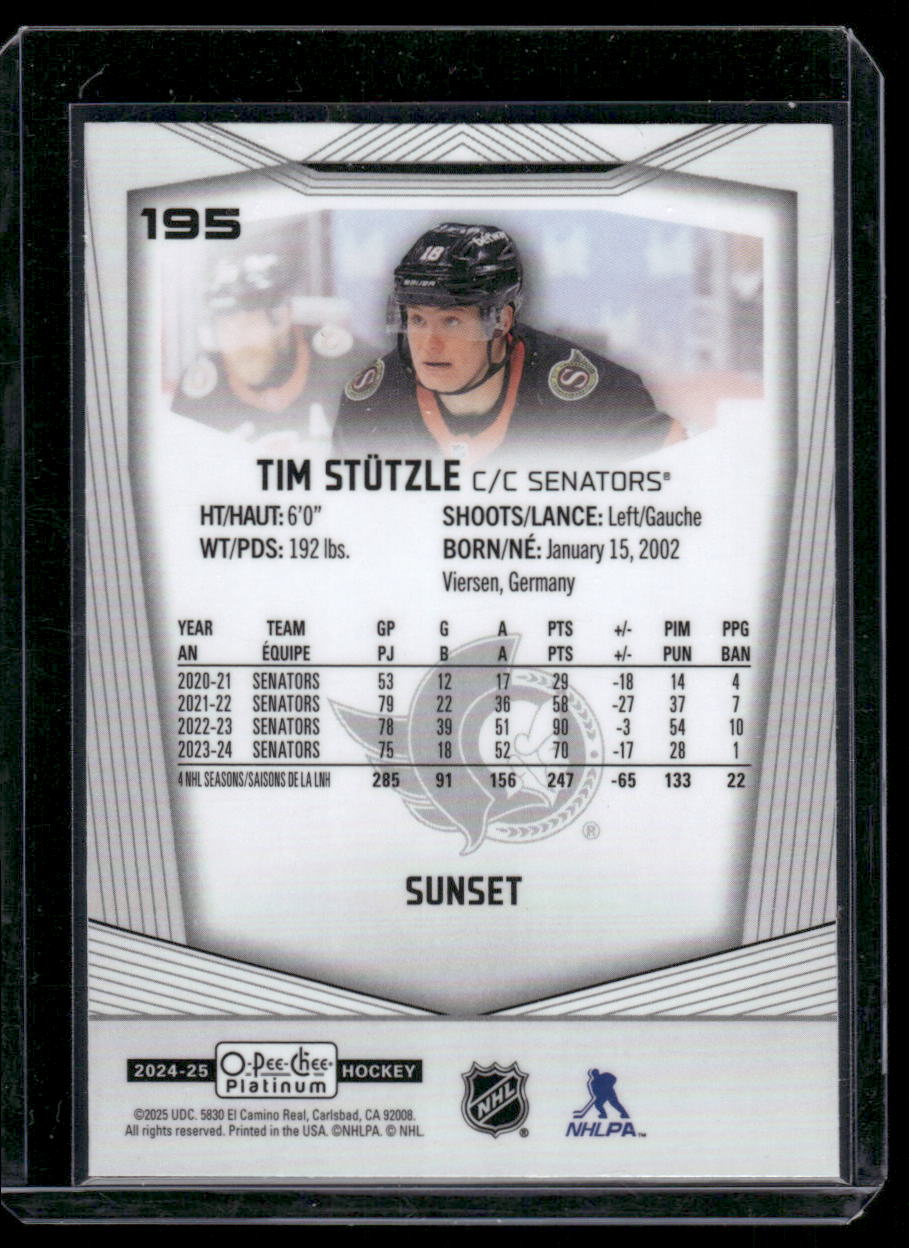 2024-25 O-Pee-Chee Platinum #195 Tim Stutzle Sunset