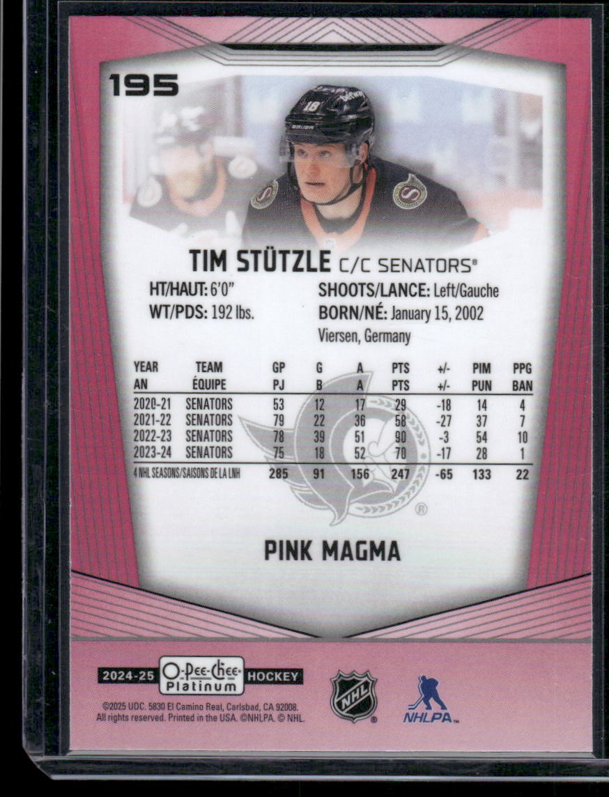 2024-25 O-Pee-Chee Platinum #195 Tim Stutzle Pink Magma