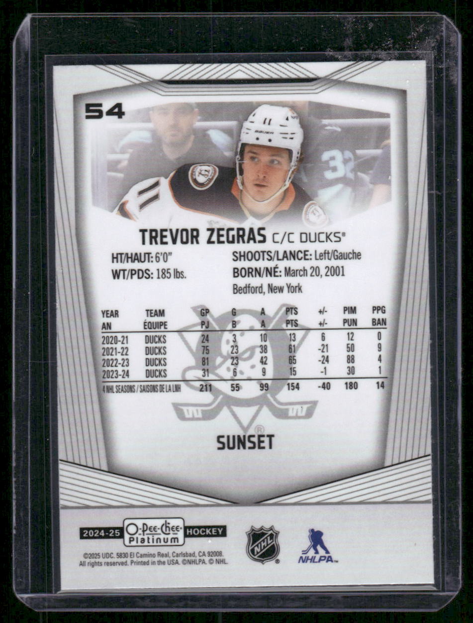 2024-25 O-Pee-Chee Platinum #54 Trevor Zegras Sunset