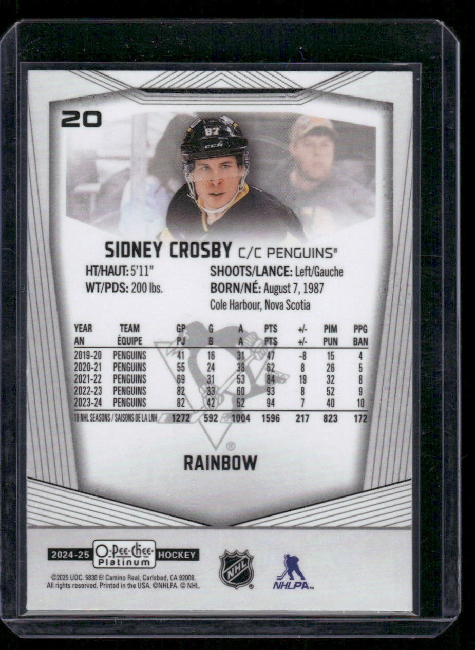 2019-20 O-Pee-Chee Platinum #1 Sidney Crosby Rainbow