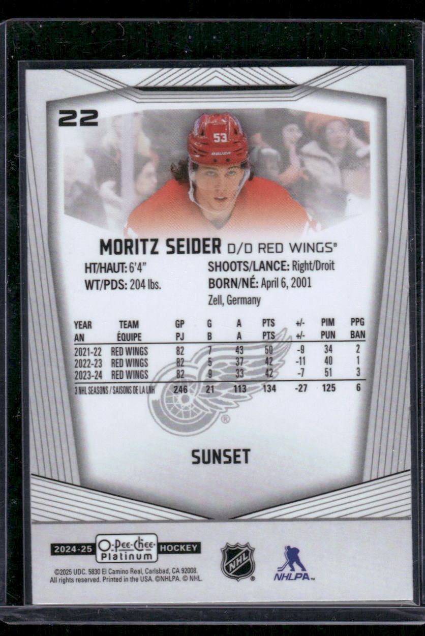 2024-25 O-Pee-Chee Platinum #22 Moritz Seider Sunset