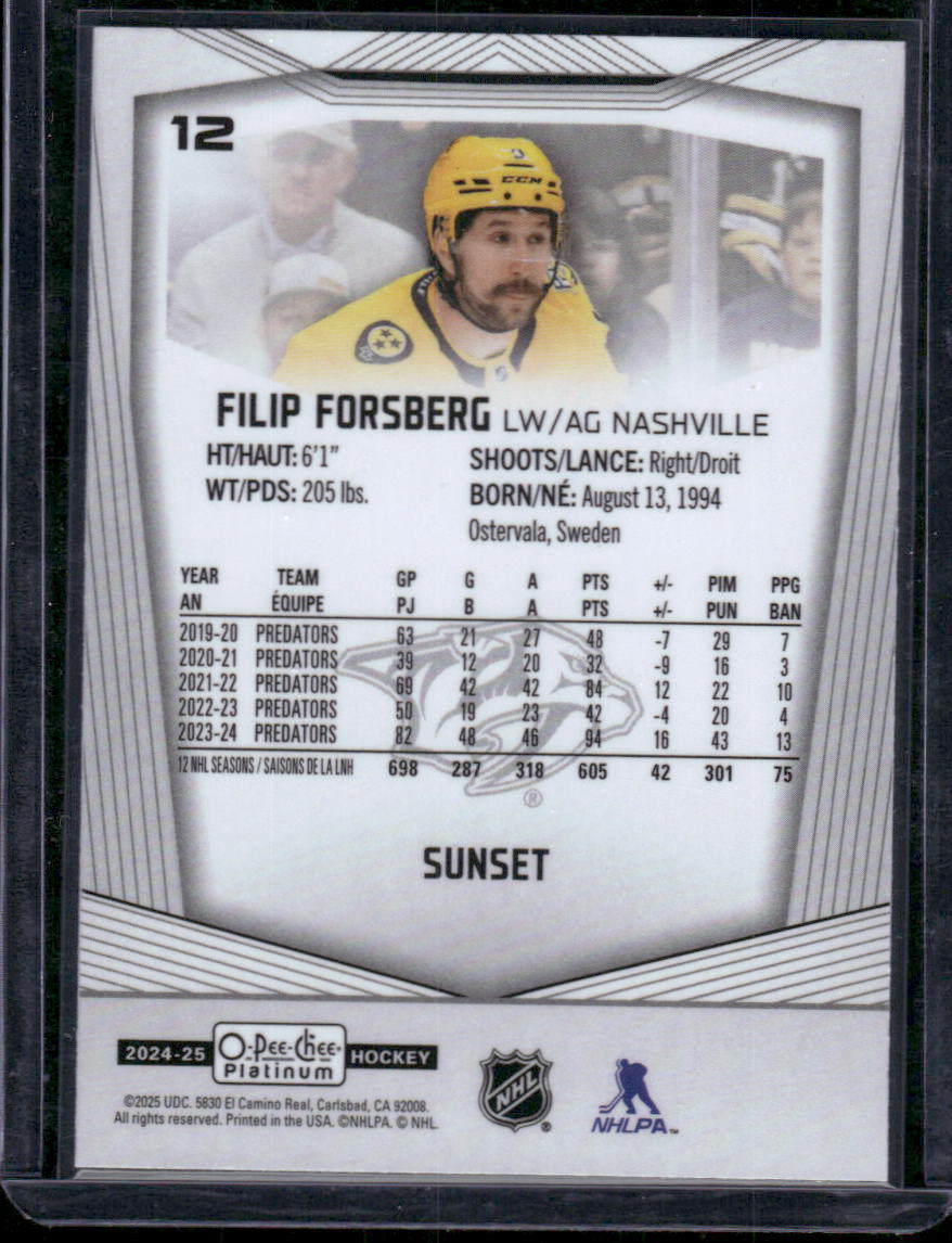 2024-25 O-Pee-Chee Platinum #12 Filip Forsberg Sunset