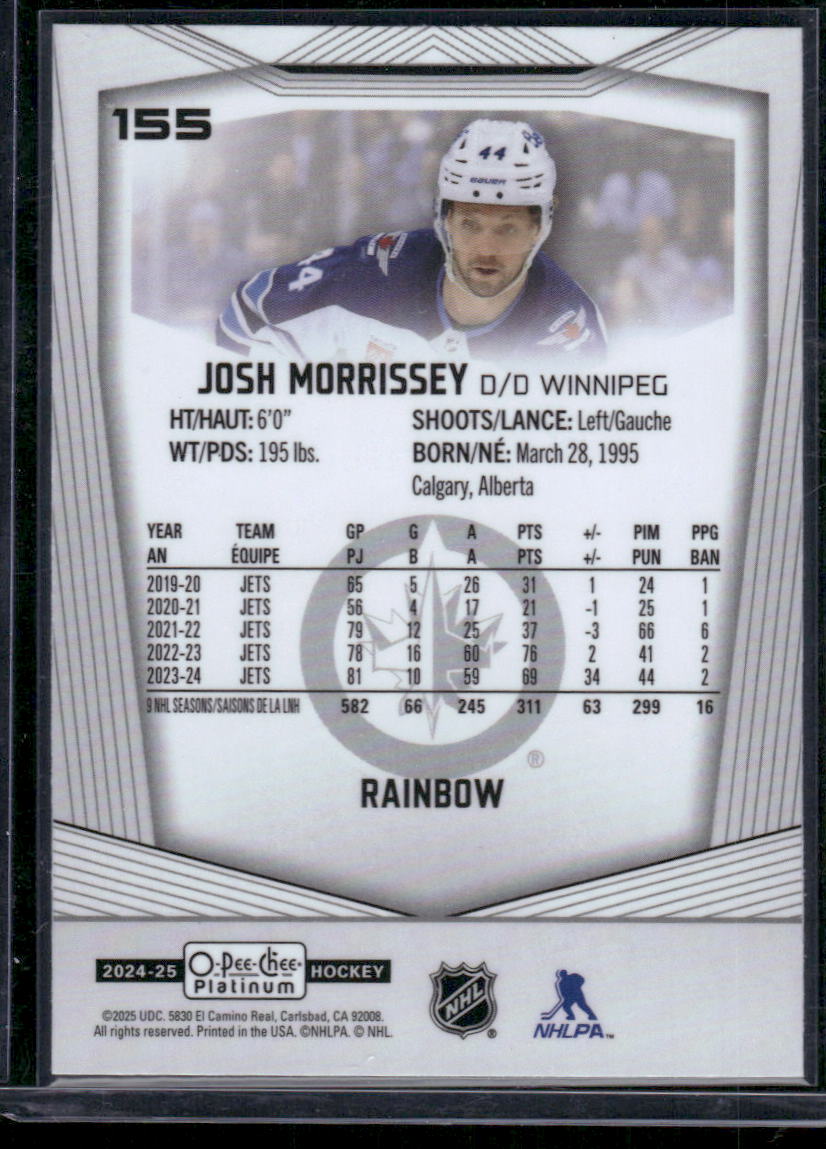 2024-25 O-Pee-Chee Platinum #155 Josh Morrissey Rainbow