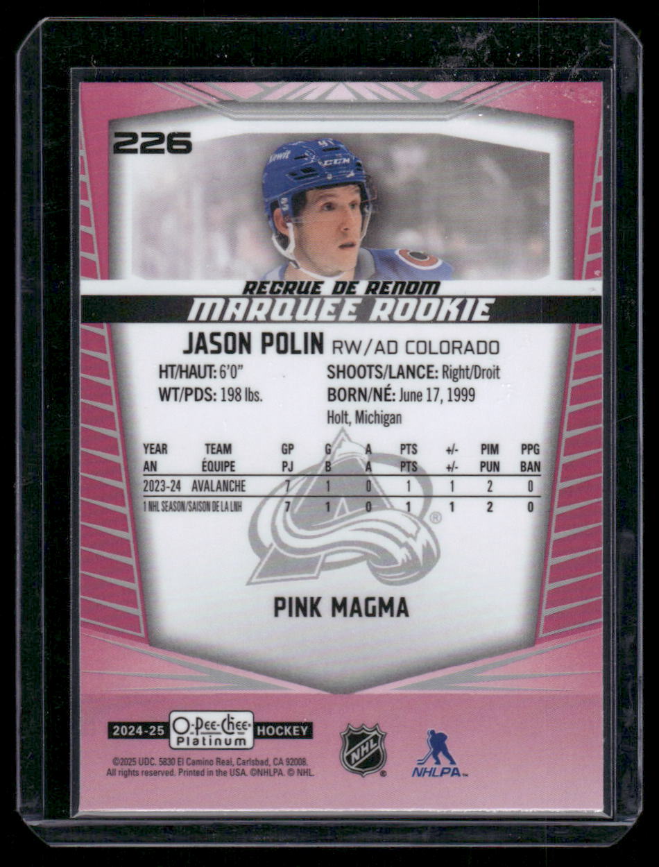 2024-25 O-Pee-Chee Platinum #226 Jason Polin Pink Magma