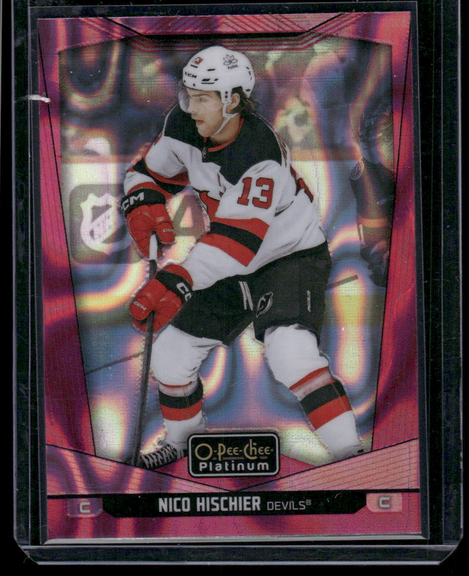 2024-25 O-Pee-Chee Platinum #89 Nico Hischier Pink Magma