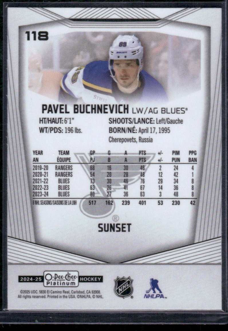2024-25 O-Pee-Chee Platinum #118 Pavel Buchnevich Sunset