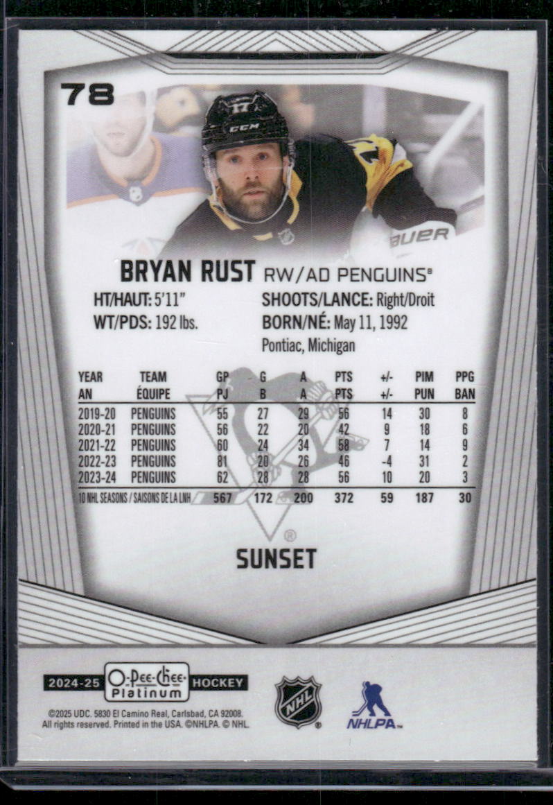 2024-25 O-Pee-Chee Platinum #78 Bryan Rust Sunset