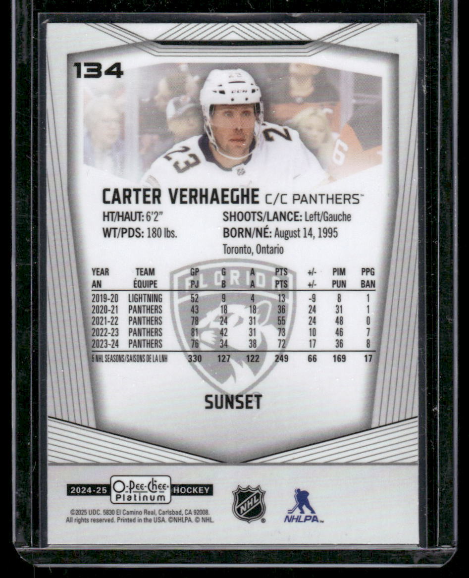 2024-25 O-Pee-Chee Platinum #134 Carter Verhaeghe Sunset