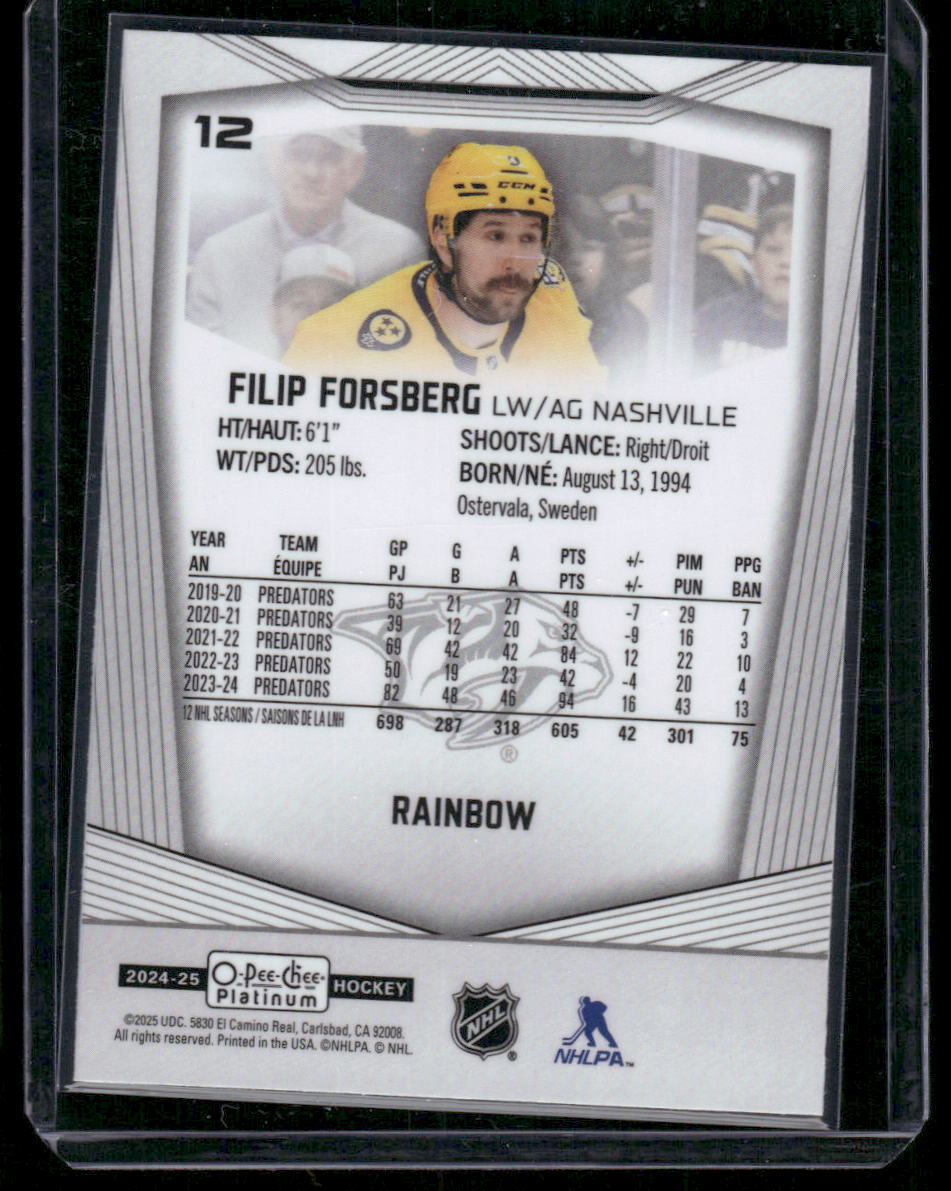 2024-25 O-Pee-Chee Platinum #12 Filip Forsberg Rainbow