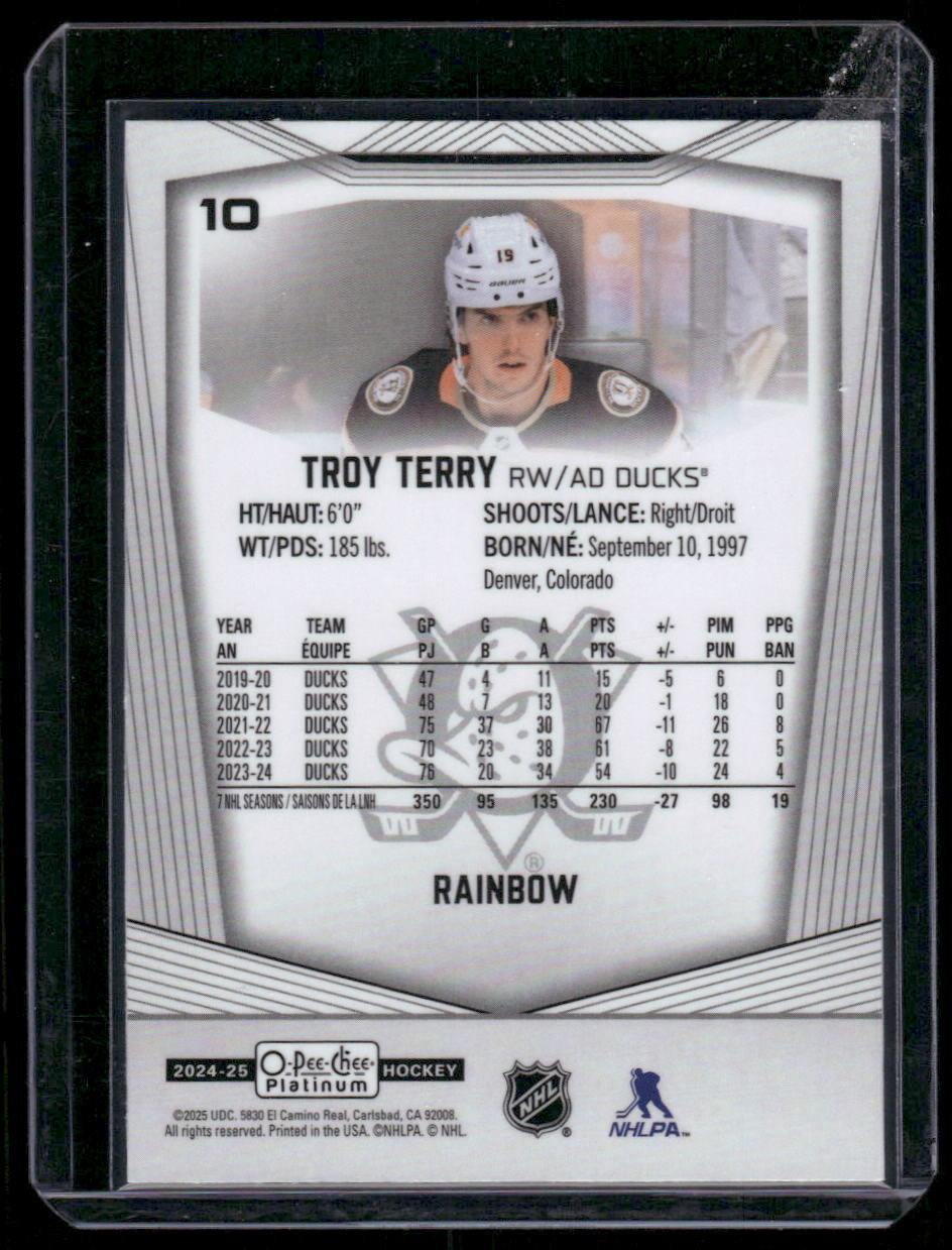 2024-25 O-Pee-Chee Platinum #10 Troy Terry Rainbow