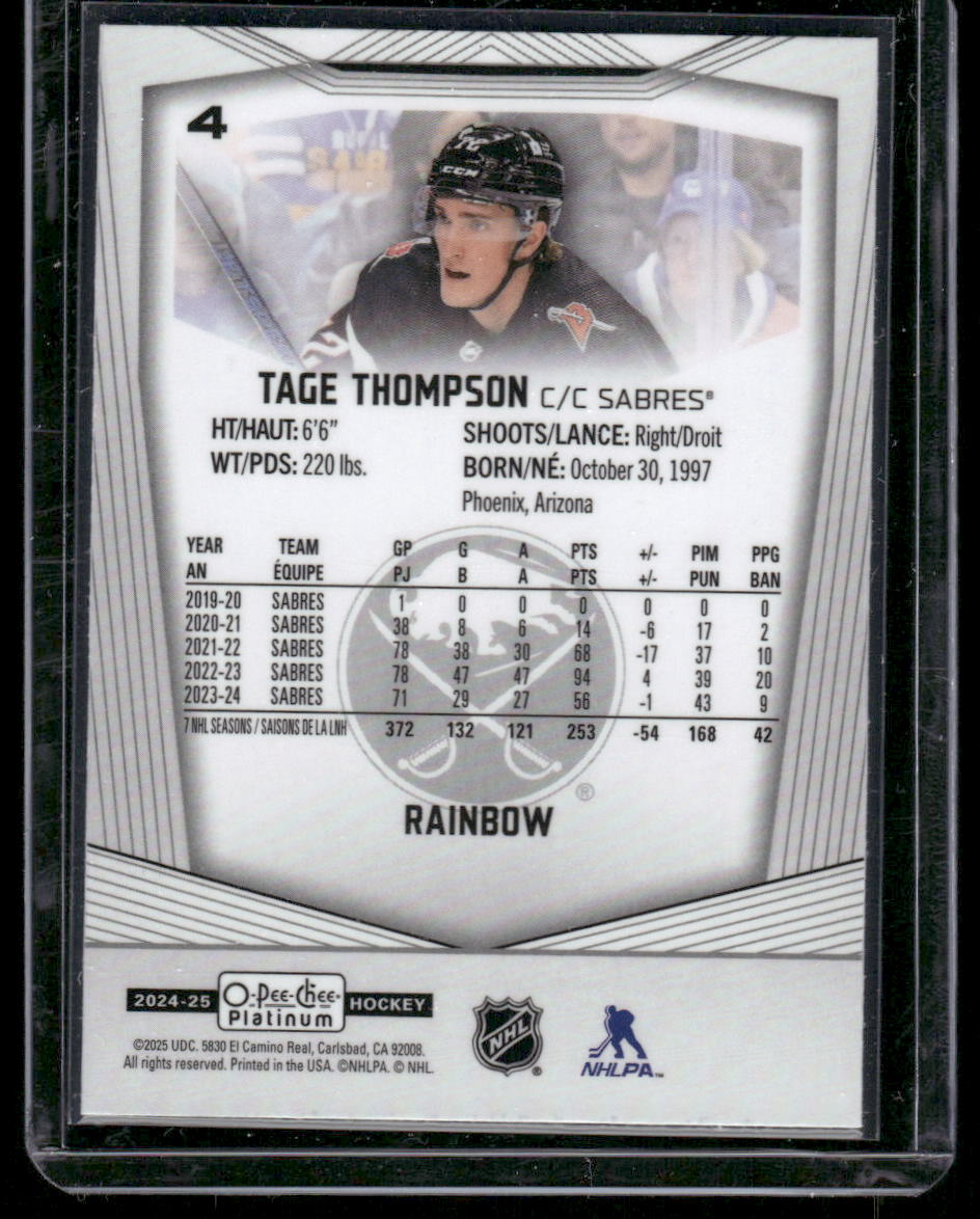 2024-25 O-Pee-Chee Platinum #4 Tage Thompson Rainbow