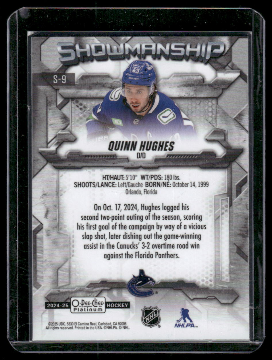 2024-25 O-Pee-Chee Platinum #S-9 Quinn Hughes Showmanship