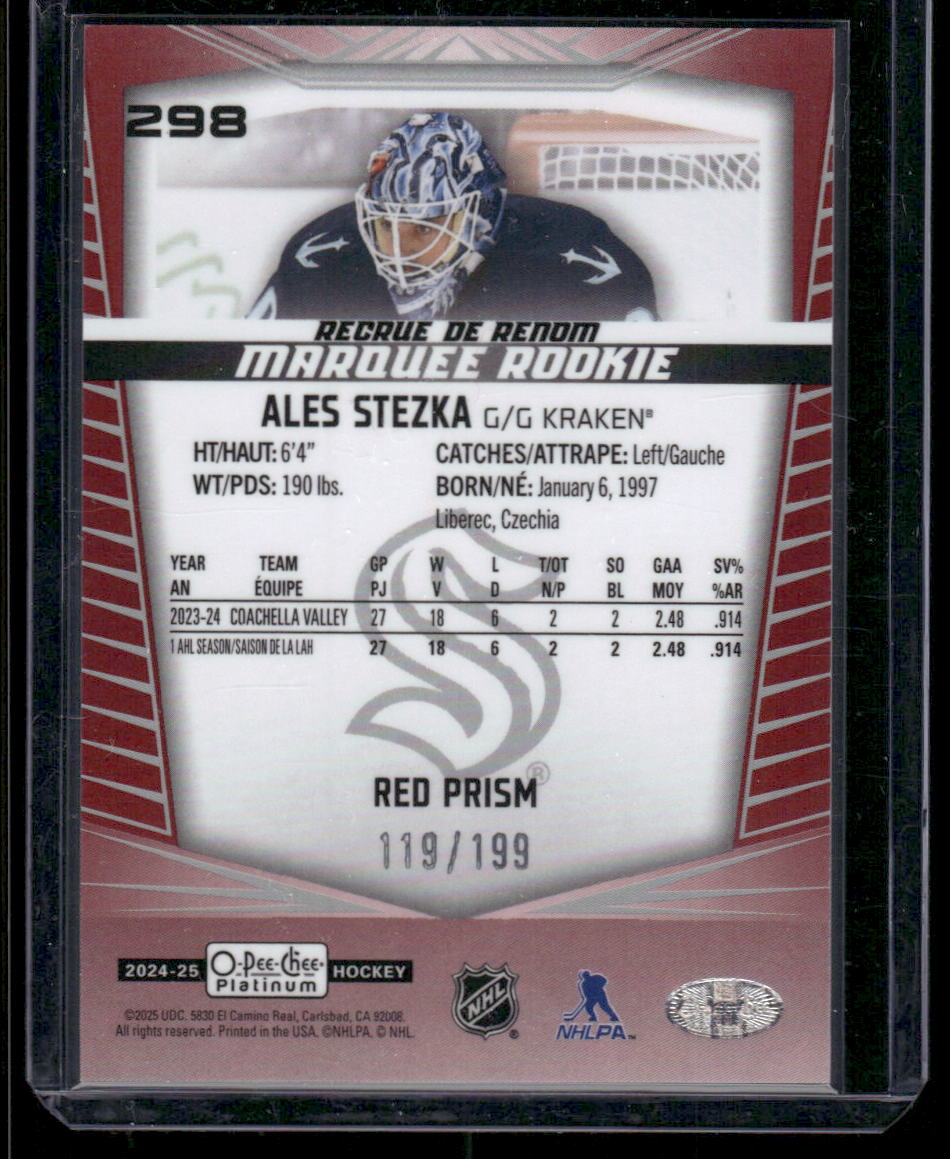 2024-25 O-Pee-Chee Platinum #298 Ales Stezka Red Prism #/199