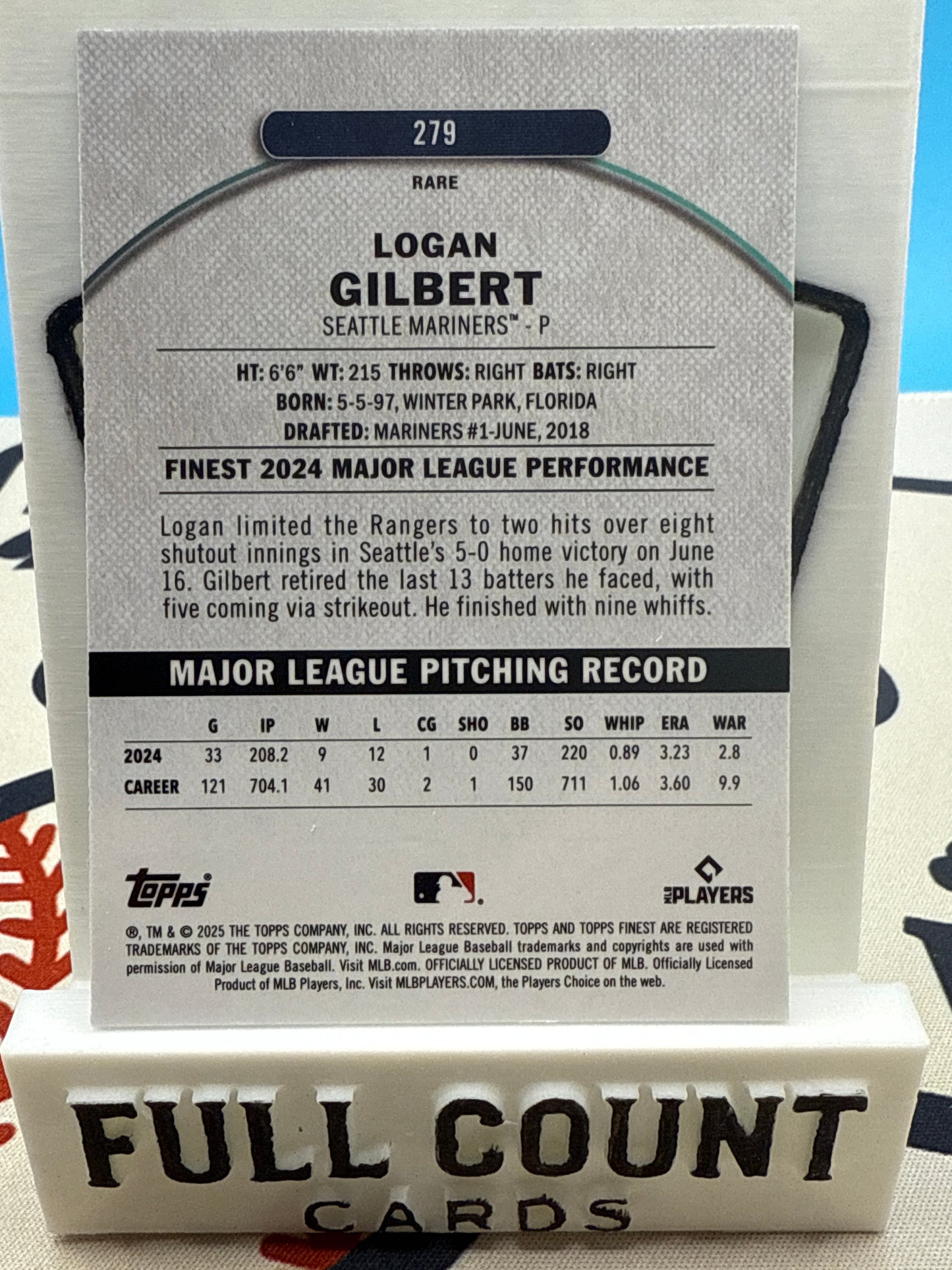 2024 Topps Finest Logan Gilbert Rare Blue Refractor /99 - Mariners