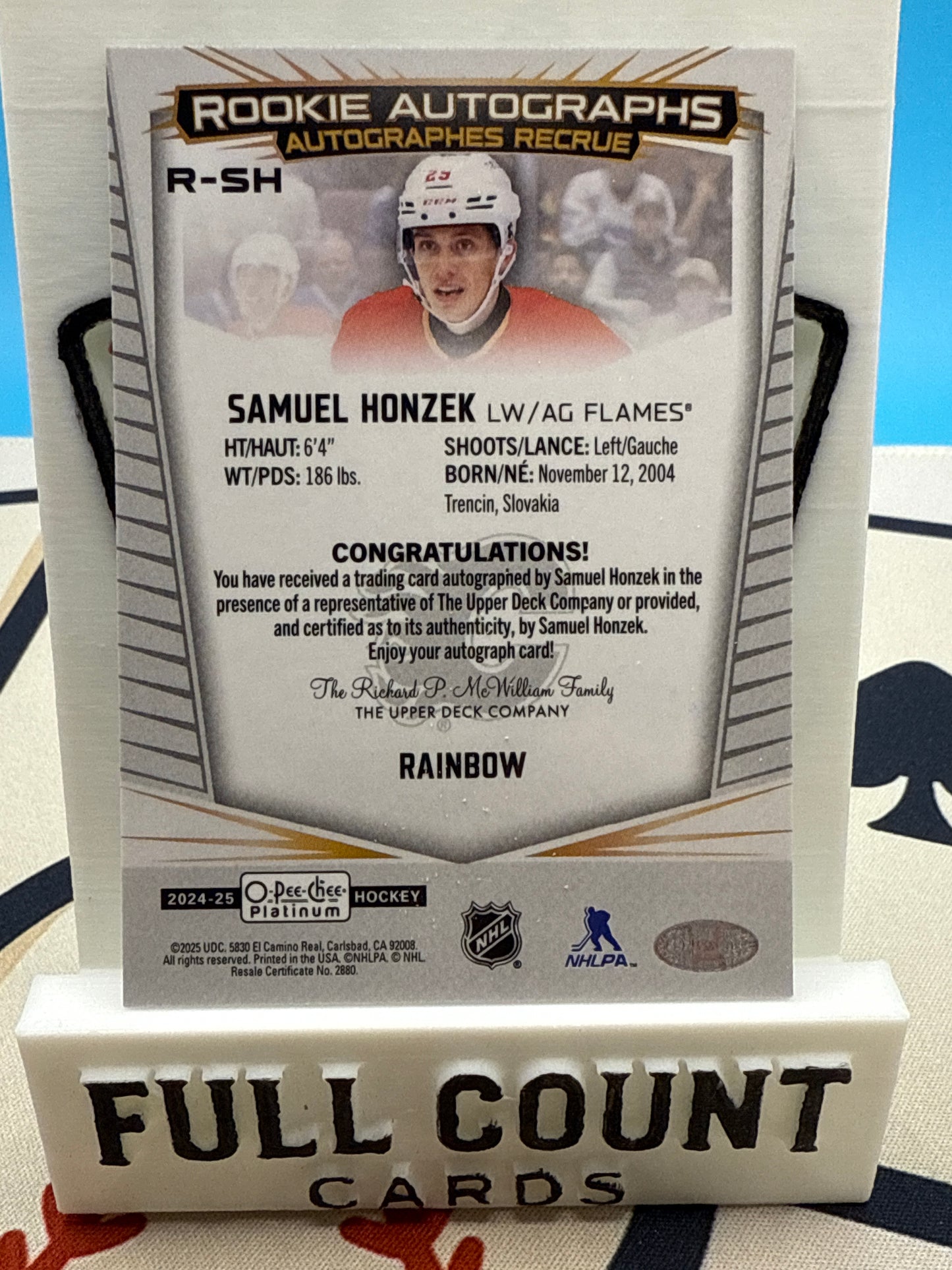 2024-25 O-Pee-Chee Platinum - Rookie Autographs Samuel Honzek #R-SH Rainbow
