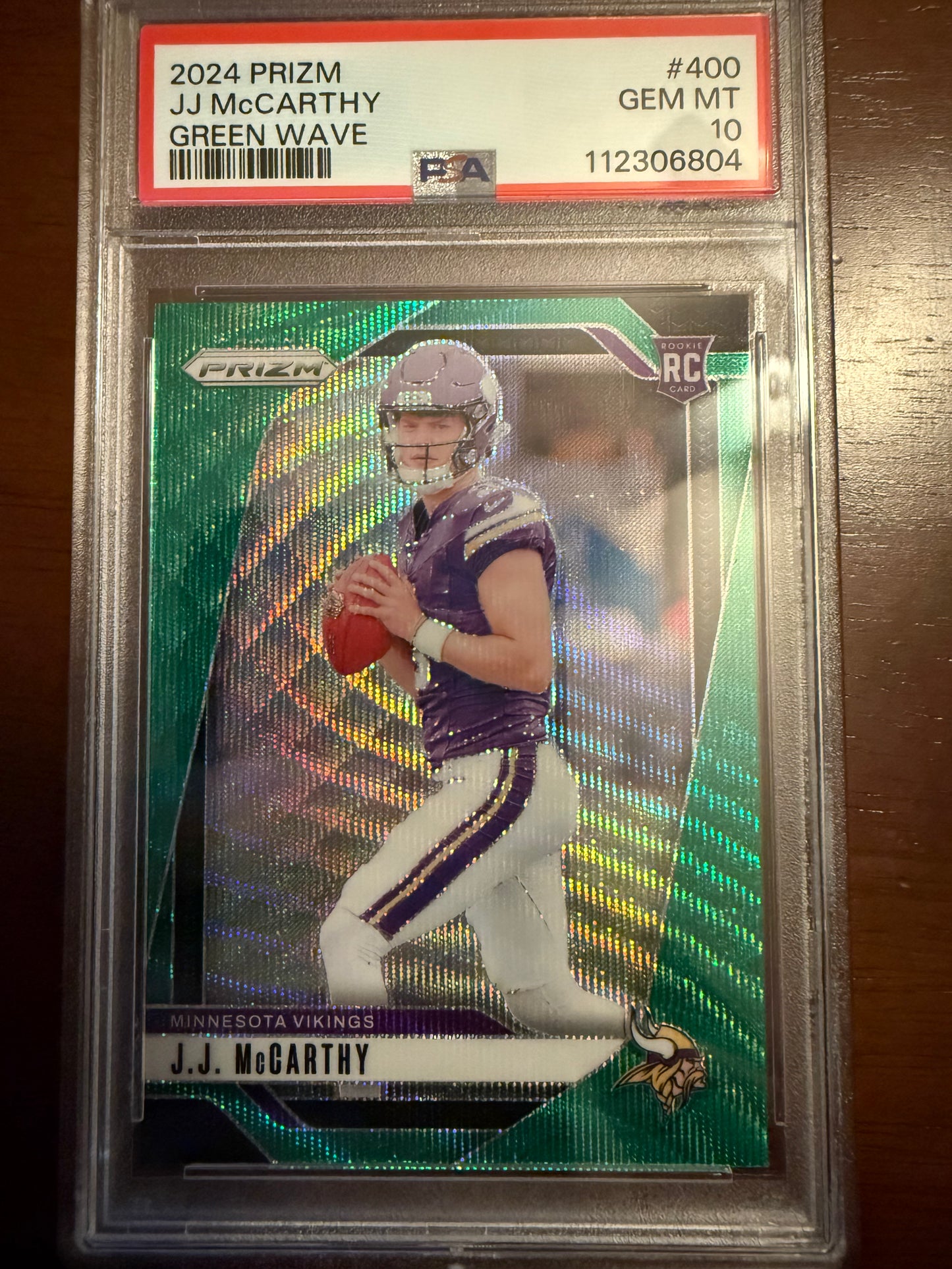 2024 Prizm JJ McCarthy RC Green Wave PSA 10 Gem Mint - Vikings Rookie QB