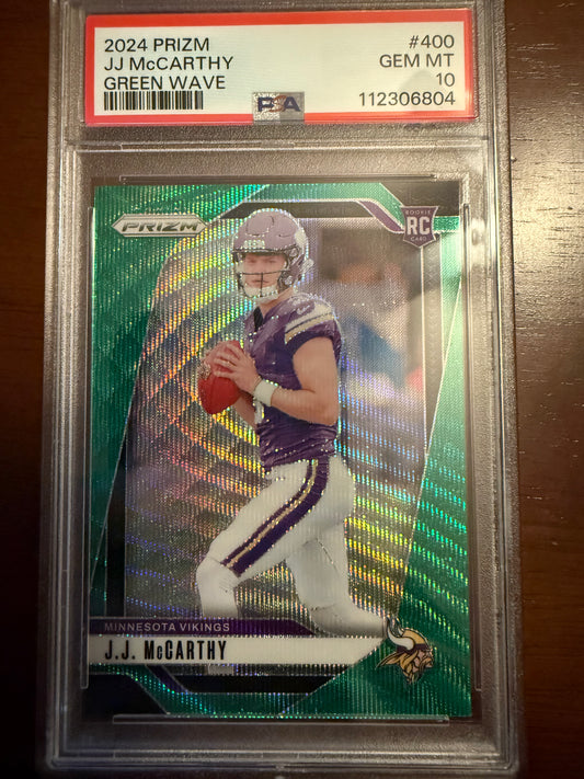 2024 Prizm JJ McCarthy RC Green Wave PSA 10 Gem Mint - Vikings Rookie QB