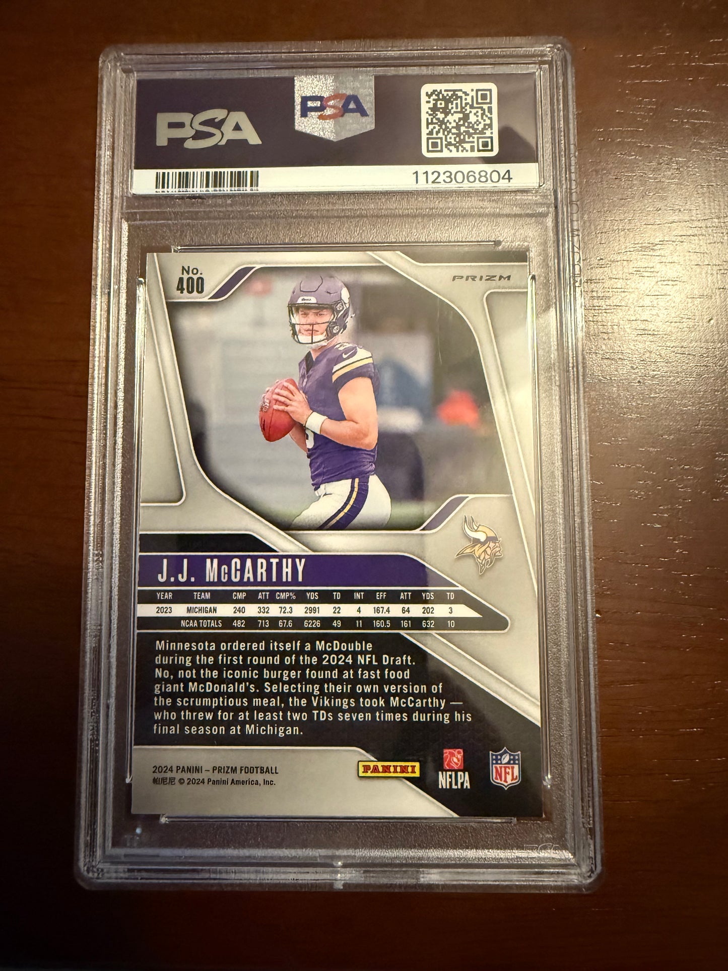 2024 Prizm JJ McCarthy RC Green Wave PSA 10 Gem Mint - Vikings Rookie QB
