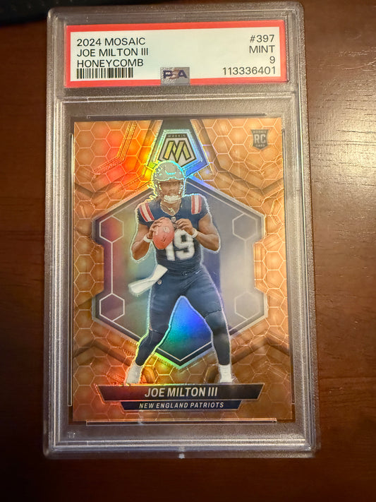 2024 Mosaic Joe Milton III Honeycomb RC - PSA 9 Mint - Short Print Patriots