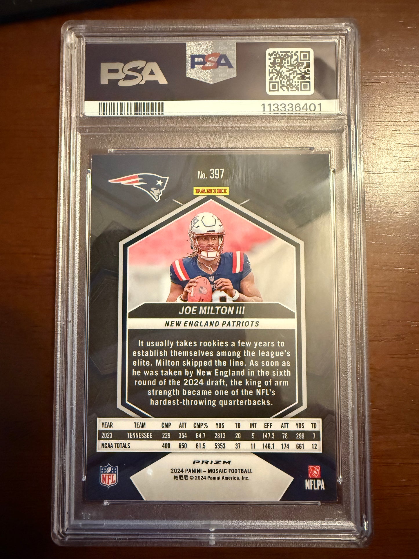 2024 Mosaic Joe Milton III Honeycomb RC - PSA 9 Mint - Short Print Patriots