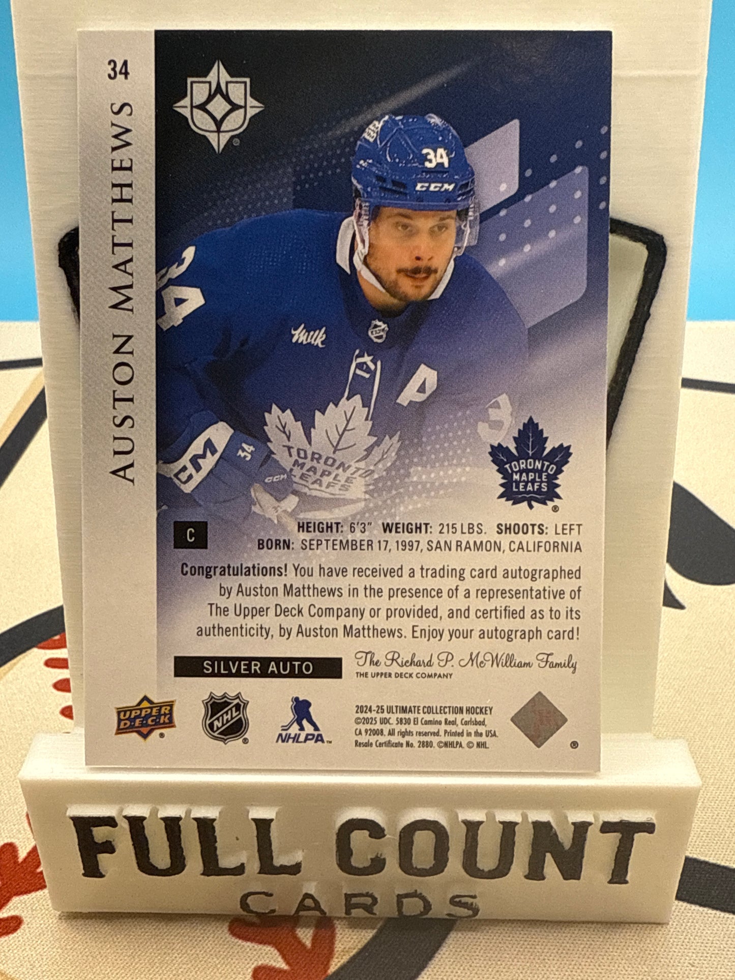 2024-25 Upper Deck Ultimate Collection Auston Matthews Silver Auto