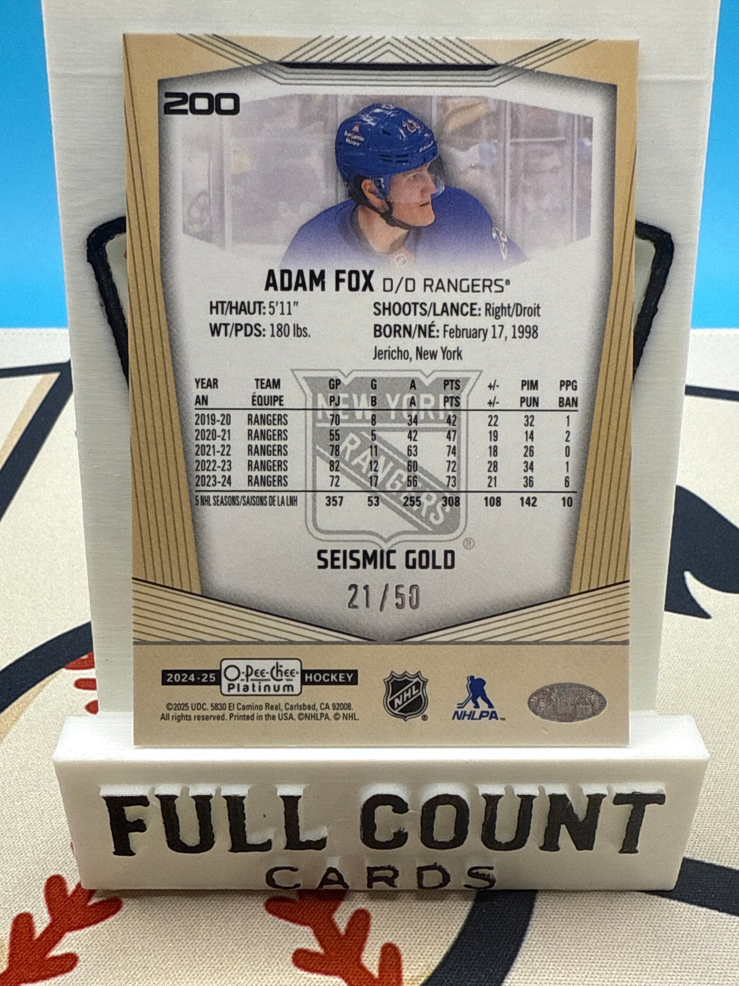 2024-25 O-Pee-Chee Platinum Adam Fox Seismic Gold /50